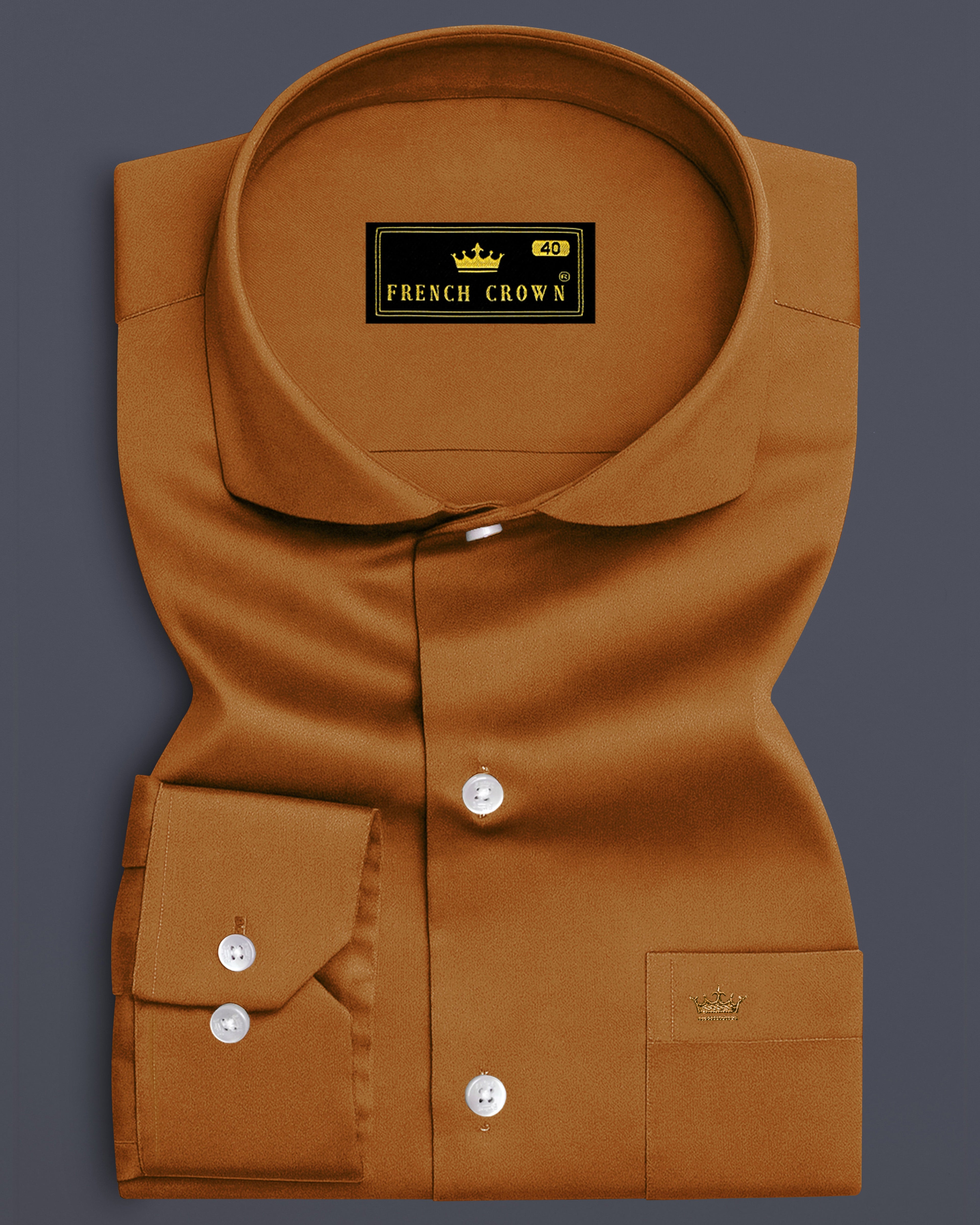 Lustran-Sienna Brown Subtle Sheen Super Soft Premium Cotton Cut Away Collar Dress Shirt