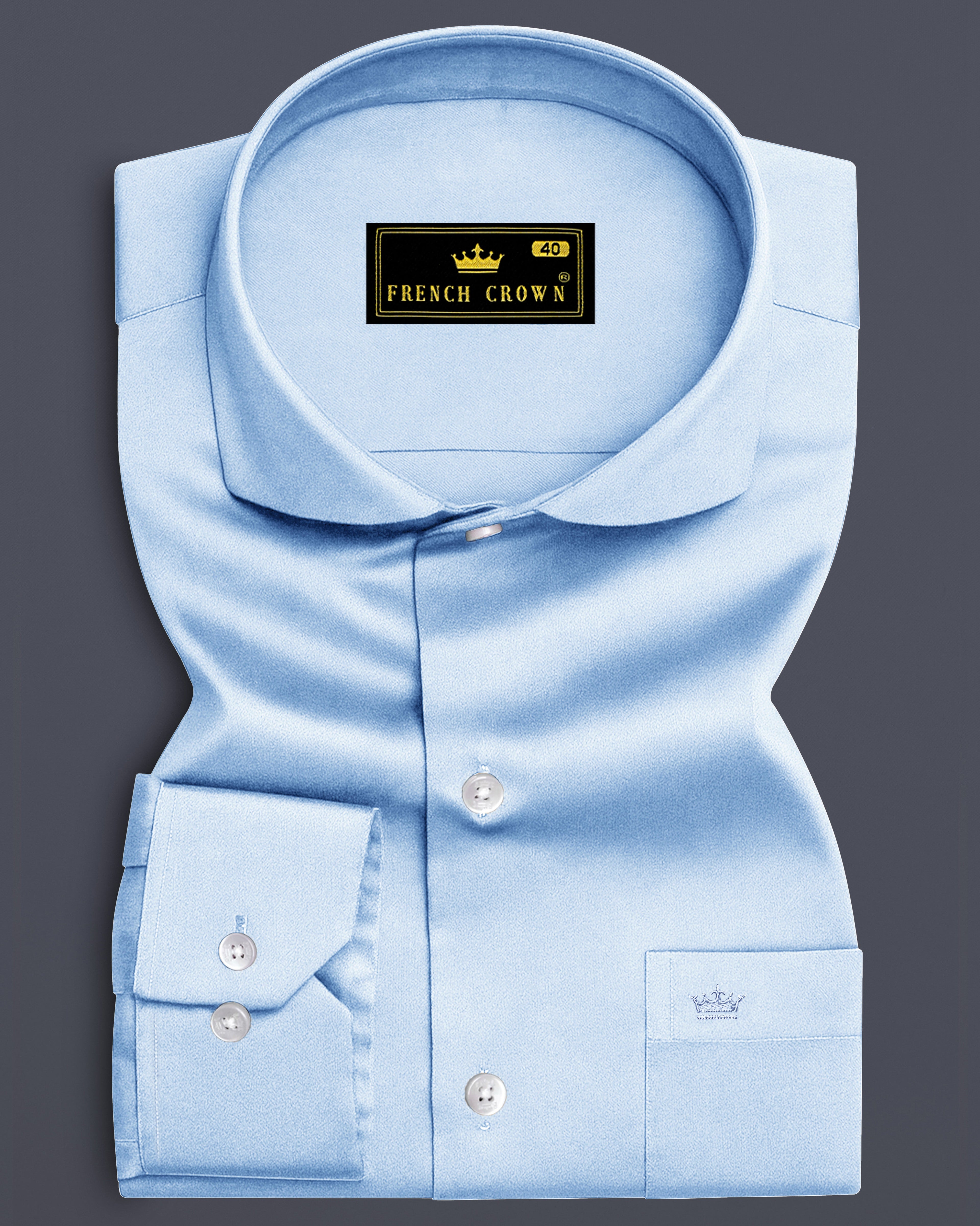Bluessenza-Cornflower Blue Subtle Sheen Super Soft Premium Cotton Cut Away Collar Dress Shirt