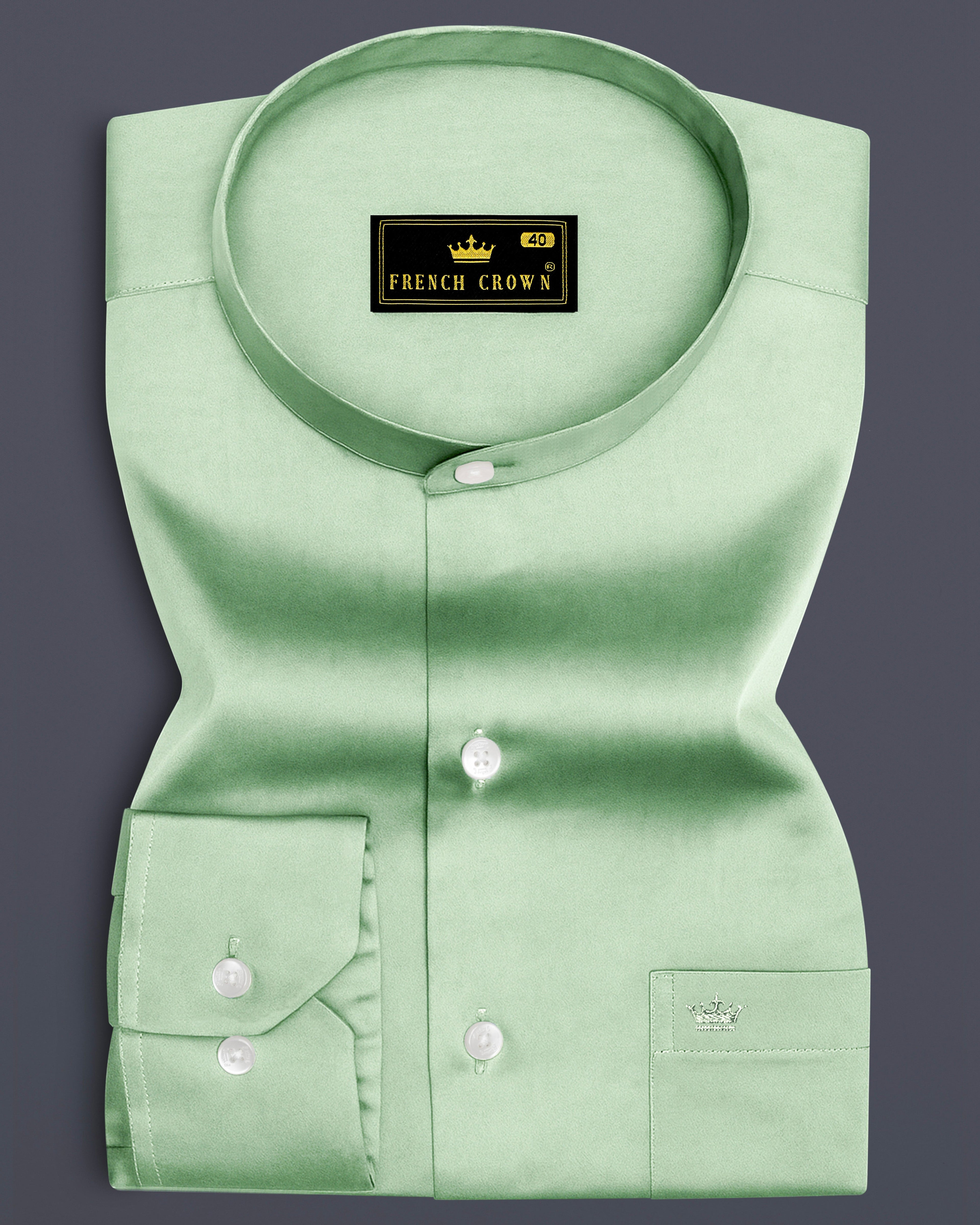 Verdoro-Oxley Green Subtle Sheen Super Soft Premium Cotton Mandarin Shirt